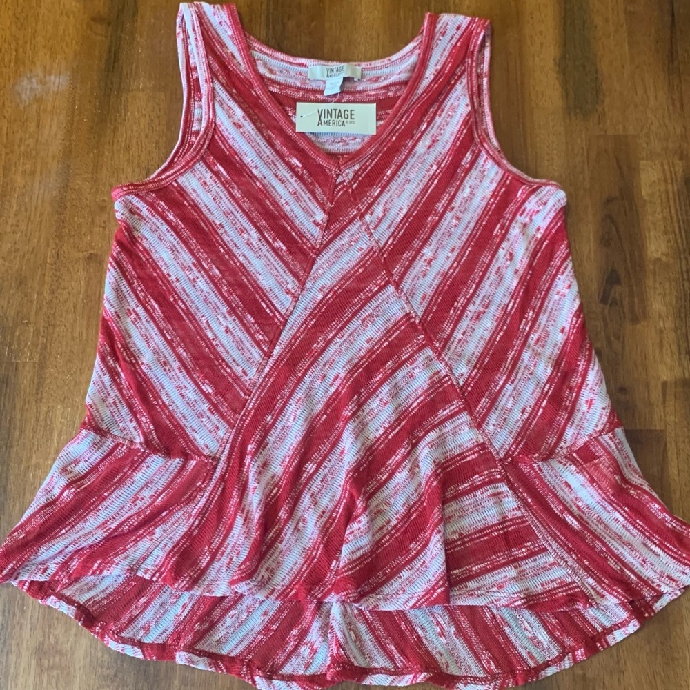 Vintage America NWT Tank Top Large Red and White Patterned Stripes - Picture 1 of 6